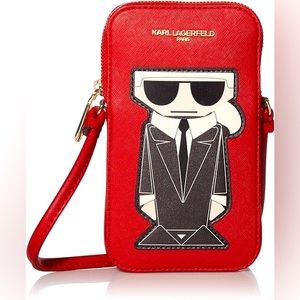 KARL LAGERFELD PARIS NWT Crimson Maybelle Karl Leather Phone Crossbody